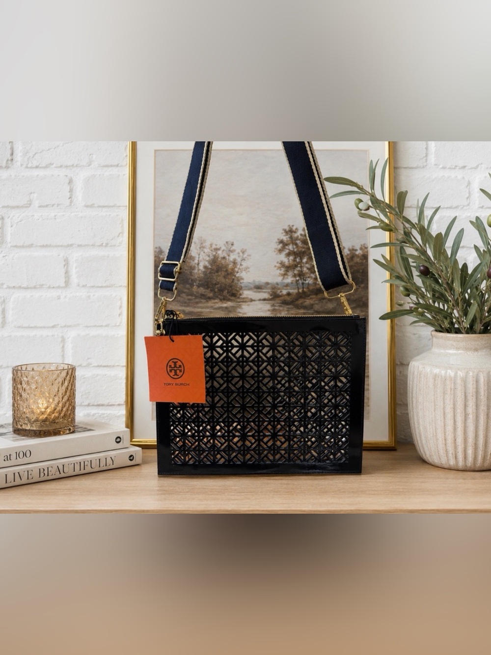 Tory Burch Navy Laser-Cut Cosmetic Pouch GWP item
